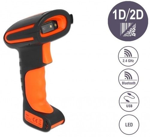 Pistola 1D+2D Bluetooth o USB 2,4 Ghz sin soporte Industrial Delock