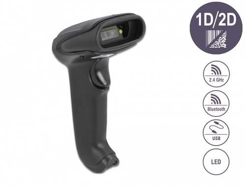Pistola 1D+ 2D Bluetooth o USB 2,4 GHz sin soporte Delock