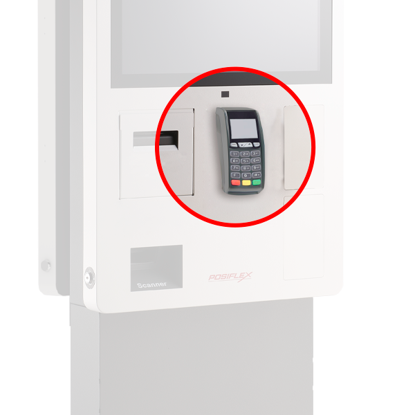 Soporte metálico lateral para Terminales Datáfono Ingenico IPP330 & IPP350 para kioskos Posiflex JK Cachet series.