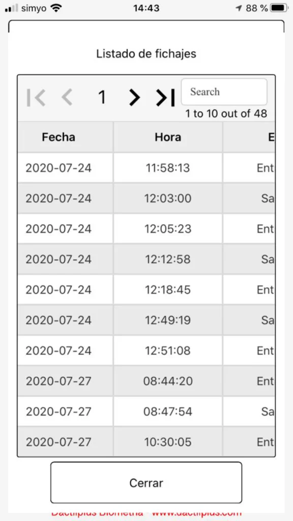 BSPRO2 App admin ver fichajes